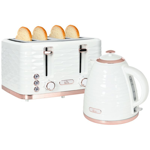 HOMCOM 2-in-1 Toaster- und Wasserkocher-Set, 7 Bräunungsstufen, Auftau- und Aufwärmfunktion, Cremeweiß, 800-162V90CW