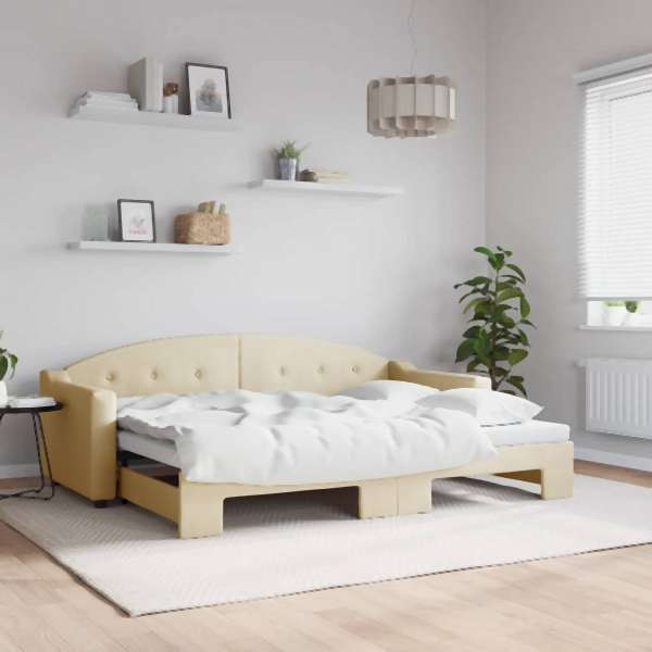 vidaXL Tagesbett Ausziehbar Creme 80x200 cm Stoff, 3197529