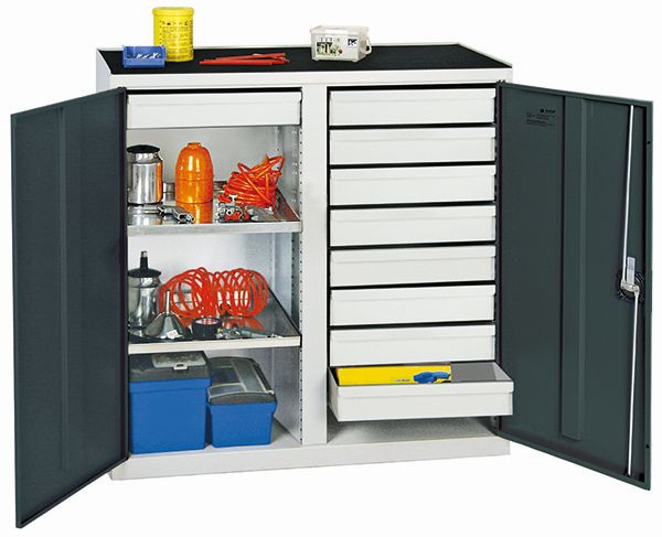 stumpf Werkzeug- und Materialschrank Serie 2000, 7035/7016, 9 Schubladen, Mitteltrennwand, 2 Fachböden, 2002971