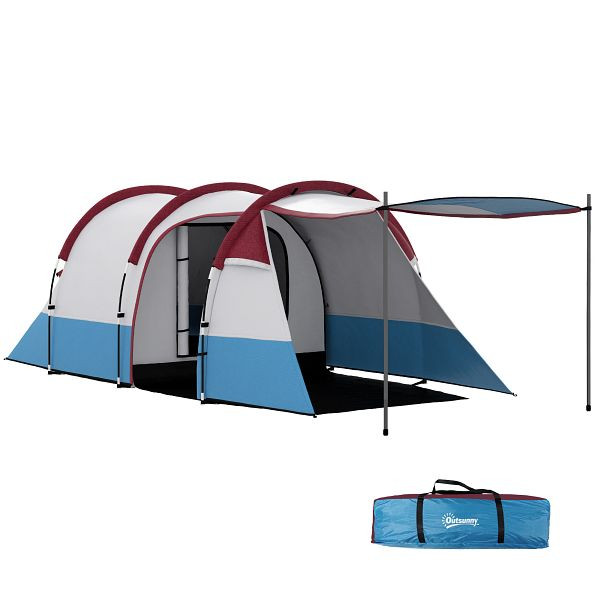 Outsunny Campingzelt, für 3 Personen, Laternenhaken, drei Eingänge, wasserdicht, Rot, A20-425V00RD