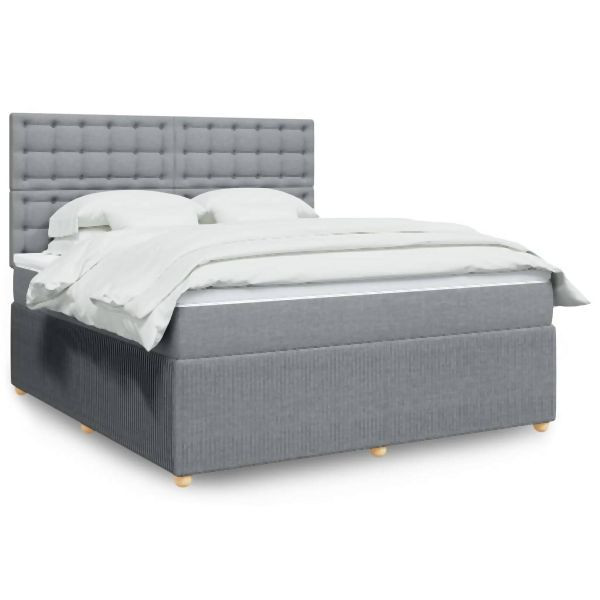 vidaXL Boxspringbett mit Matratze Hellgrau 180x200 cm Stoff, 3294449