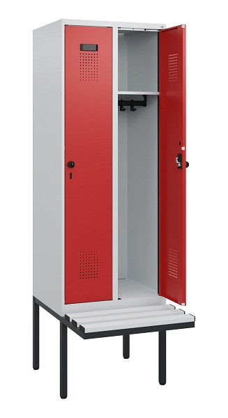 C+P Spind Evolo PLUS, 2 Abteile, 1950x600x815mm, 7035/3000, Drehriegel, Sitzfläche Kunststoff, 0490405-20 S10057