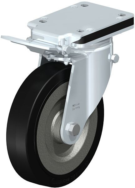 Blickle LH-SE 200K-IS Stahlblech-Lenkrolle, Schwerlast-Ausführung, mit Anschraubplatte & Feststeller, Elastik-Vollgummi, Schwarz, 662940