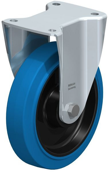 Blickle BH-POEV 200KD-SB Stahlblech-Bockrolle, Schwerlast-Ausführung, mit Anschraubplatte, Elastik-Vollgummi, Blau, 748615