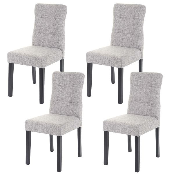Mendler 4er-Set Esszimmerstuhl HWC-E58, Stuhl Essstühle, Stoff/Textil grau, dunkle Beine, 67986