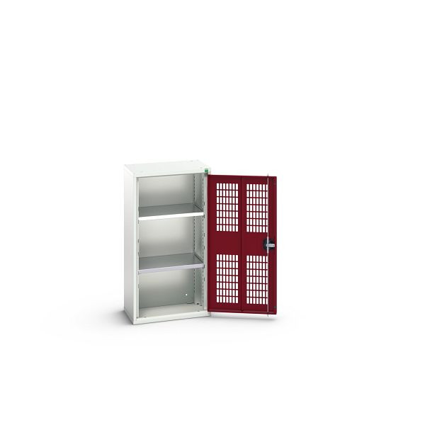 bott verso Flügeltürschrank mit Belüftung, mit 2 Fachböden, BxTxH: 525 x 350 x 1000 mm, Lichtgrau / Purpurrot, 16926712.24