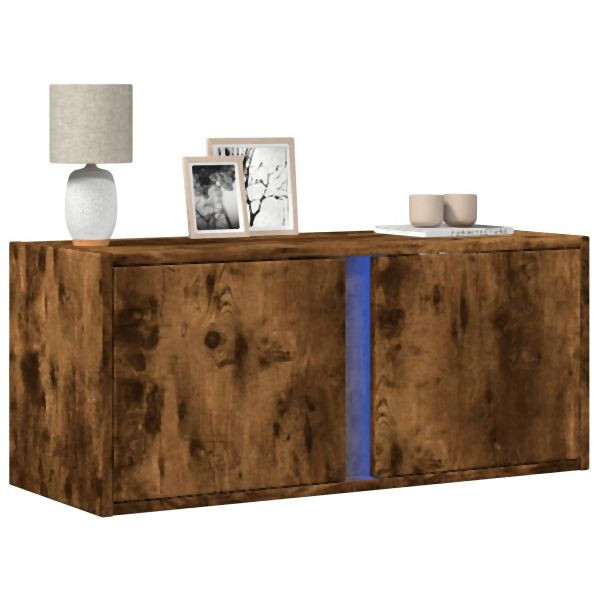 vidaXL TV-Wandschrank mit LED-Beleuchtung Räuchereiche 80x31x35 cm, 852261