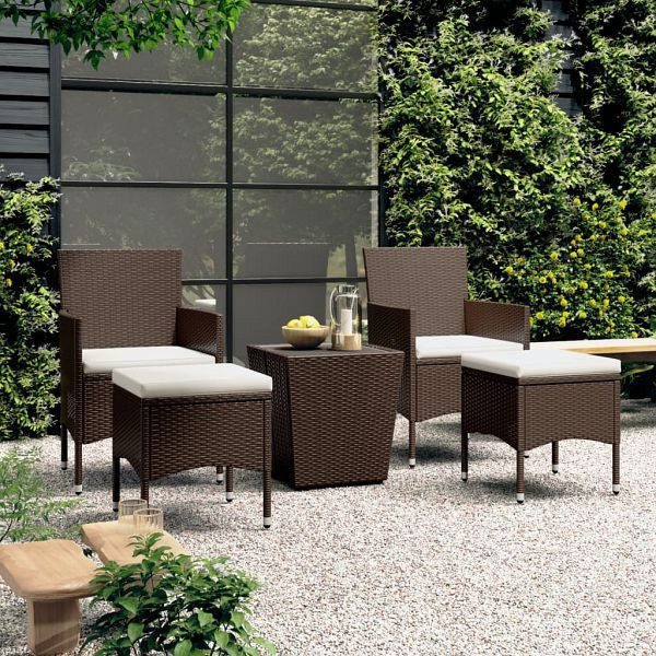 vidaXL 5-teilig Bistro-Set Poly-Rattan und Hartglas Braun, 3058371