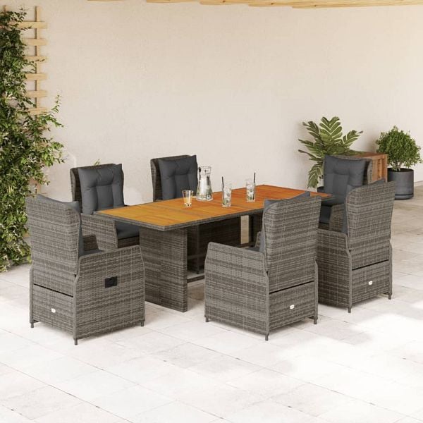 vidaXL 7-teilig Garten-Essgruppe mit Kissen Grau Poly Rattan, 3262785
