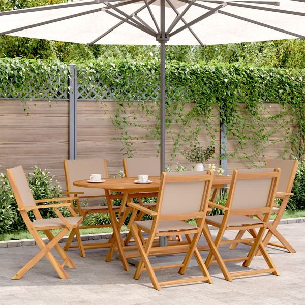 vidaXL Gartenstühle 6 Stück Klappbar Taupe Stoff und Massivholz, 3214581