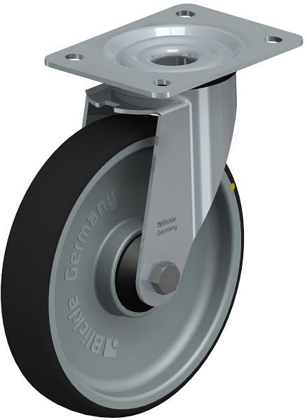 Blickle LE-PATH 200K-ELS Stahlblech-Lenkrolle mit Anschraubplatte, Thermoplastisches Polyurethan, Grau, 852173