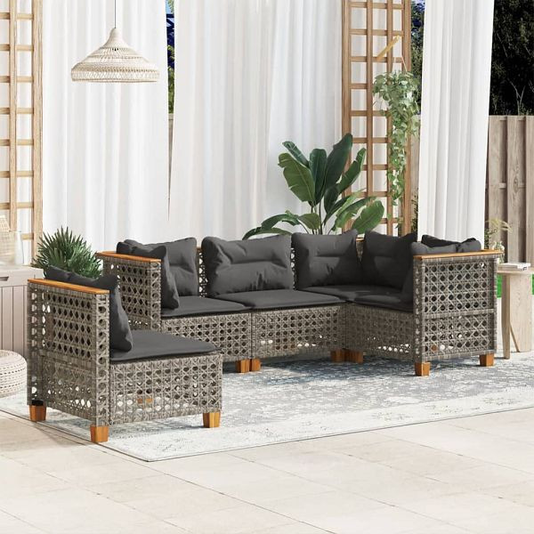 vidaXL 5-teilig Garten-Sofagarnitur mit Kissen Grau Poly Rattan, 3261837