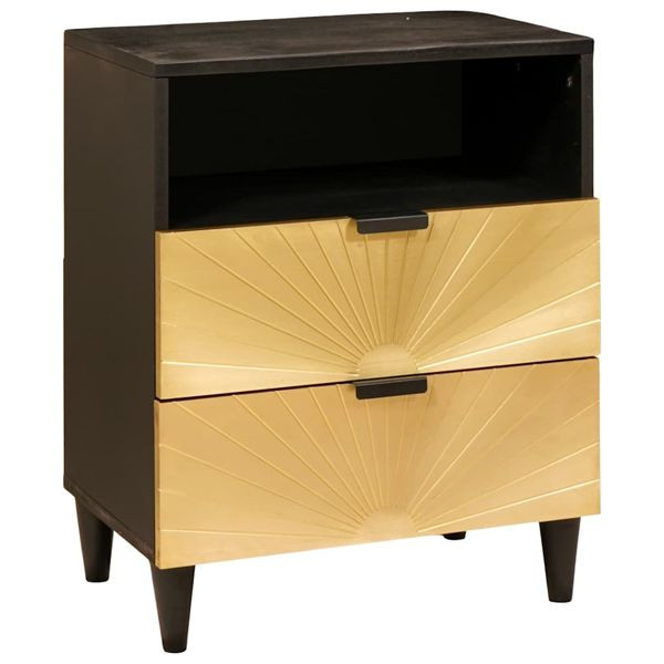 vidaXL Nachttisch Schwarz und Gold 50 x 33 x 60 cm massives Mangoholz, 4017838
