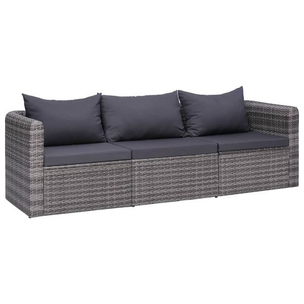 vidaXL 3-teilig Garten-Sofagarnitur mit Kissen Grau Poly Rattan, 44163