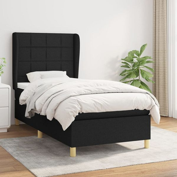 vidaXL Boxspringbett mit Matratze Schwarz 100x200 cm Stoff, 3128503