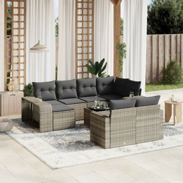 vidaXL 11-tlg. Garten-Sofagarnitur mit Kissen Hellgrau Poly Rattan, 3228912