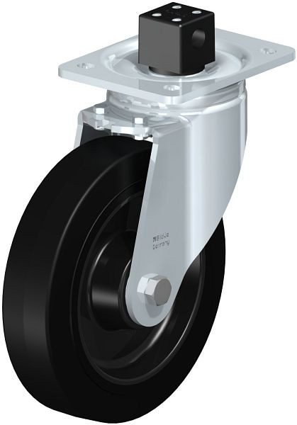 Blickle LH-POEV 200K-CS13 Stahlblech-Lenkrolle, Schwerlast-Ausführung, mit Anschraubplatte & Zentralfeststeller, Elastik-Vollgummi, Schwarz, 752121