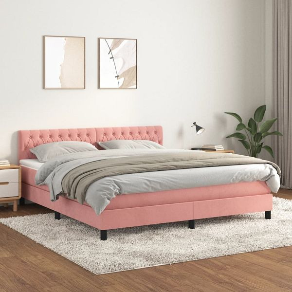 vidaXL Boxspringbett mit Matratze Rosa 180x200 cm Samt, 3141502