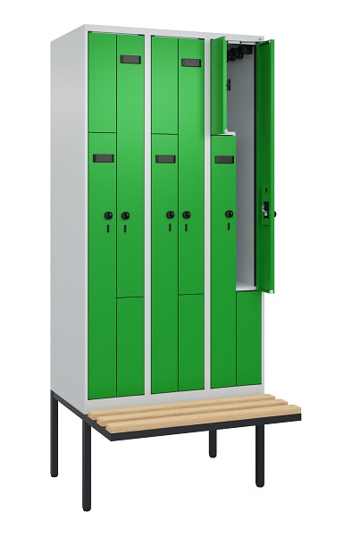 C+P Z-Spind Evolo PLUS, Bank, 6 Fächer, 2120x900x815mm, 7035/6037, Drehriegel, Sitzfläche Holz, 0490437-306 S10004