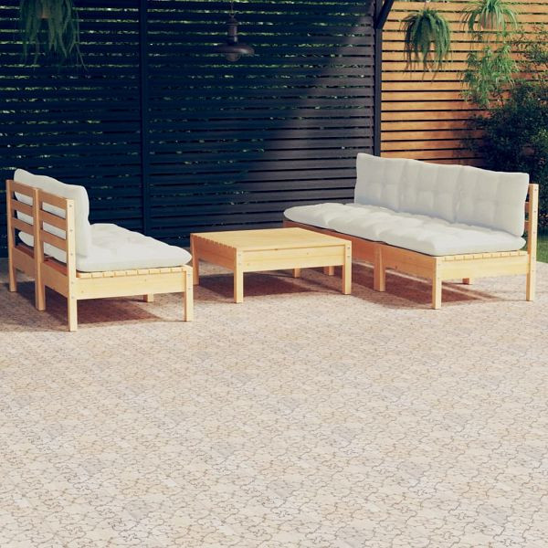 vidaXL 6-teilig Garten-Lounge-Set mit Creme Kissen Kiefernholz, 3096088