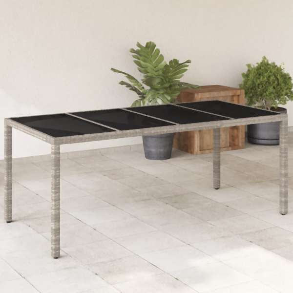 vidaXL Gartentisch mit Glasplatte Hellgrau 190x90x75 cm Poly Rattan, UV-beständig, 368128