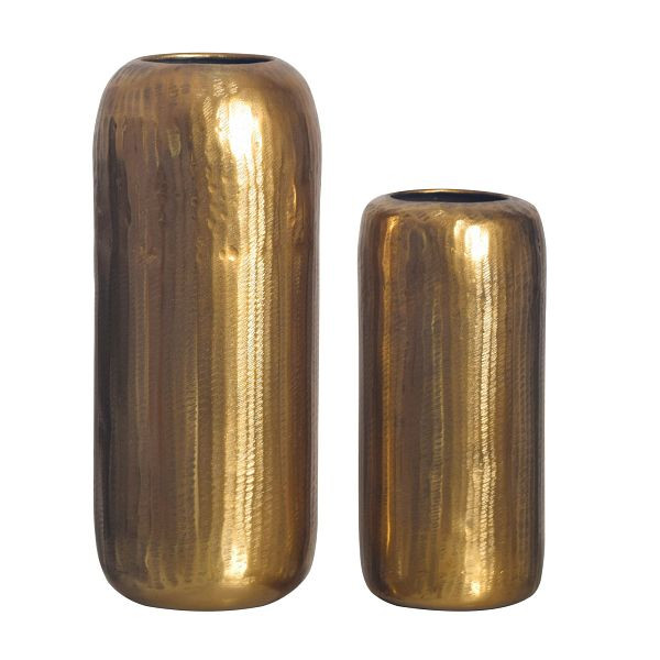 Wohnling Deko Vase 2er Set Aluminium Gold Zylinder Blumenvase, Dekovase Rund 2-teilig für Blumen, Alu Tischvase Wohndeko Metall, WL7.173