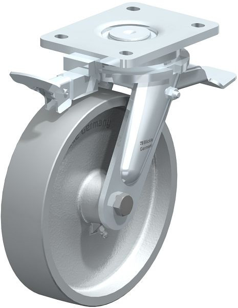Blickle LO-G 200G-ST-RI4 Stahlgeschweißte Schwerlast-Lenkrolle mit Feststeller, Guss, Grau, 747329