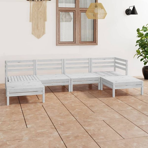vidaXL 6-teilig Garten-Lounge-Set Weiß Massivholz Kiefer, 3083335