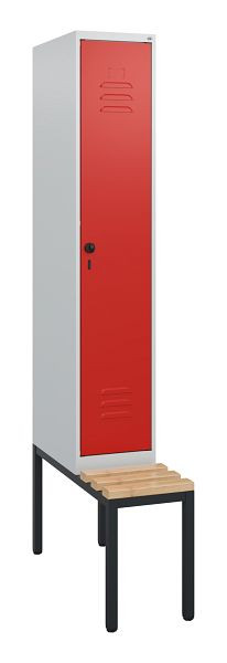 C+P Umkleidespind Classic PLUS, mit untergebauter Sitzbank, 1950x300x815mm, 7035/3020, Drehriegel, Buche-Sitzleisten, 0800505-10 S10002