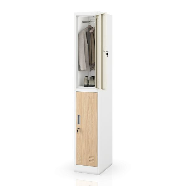 Jan Nowak BHP-Garderobenschrank für Mitarbeiter, einzeln, 2 Fächer mit Kleiderstange, weiß/Sonoma-Eiche, 316,5x1850x450 mm, IGOR 1 Plus Eco Design, 2465