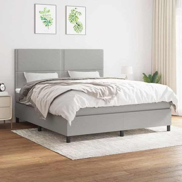 vidaXL Boxspringbett mit Matratze Hellgrau 180x200 cm Stoff, 3141713