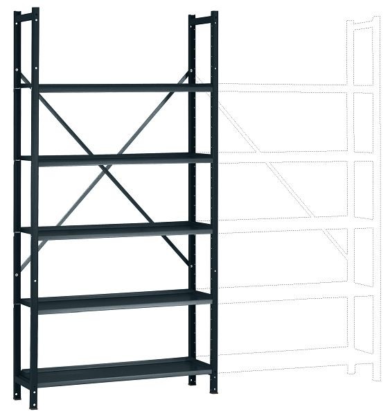 Manuflex Büro-Steck-Grundregal mit 5 pulverbeschichteten Stahlböden, HxBxT = 1900 x 960 x 300 mm, anthrazit, RA3151.7016