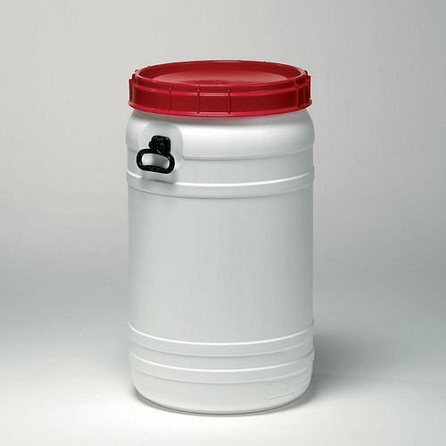 DENIOS Superweithalsfass SWH 110, aus Polyethylen (PE), 110 Liter Volumen, weiß-rot, 179660