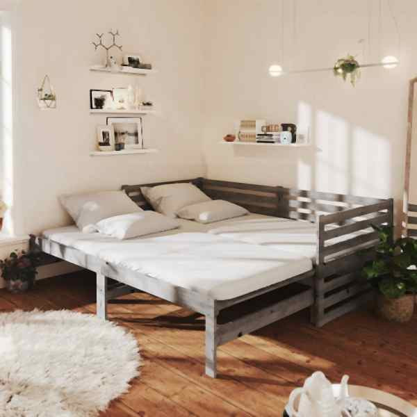 vidaXL Ausziehbares Tagesbett 2x(90x200) cm Grau Massivholz Kiefer, 3083671