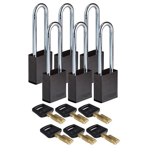 Brady Vorhängeschlösser SafeKey, Aluminium, VE: 6 Stück, lichte Bügelhöhe 76,20 mm, grau, 307962