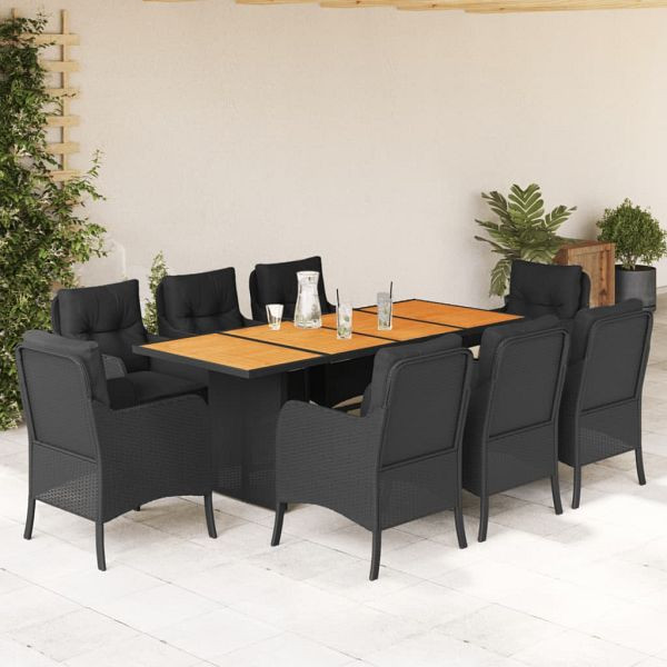 vidaXL 9-teilig Garten-Essgruppe mit Kissen Schwarz Poly Rattan, 3211897