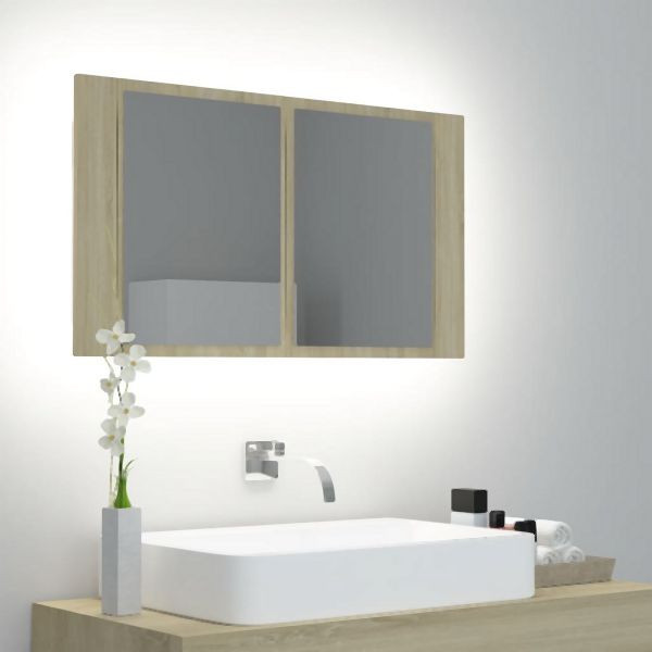 vidaXL LED-Bad-Spiegelschrank Sonoma-Eiche 80x12x45 cm Acryl, 804967