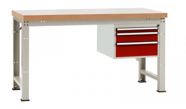 Manuflex Komplett-Werkbank Grund PROFI Standard mit Kunststoff-Platte, BxTxH = 1500 x 700 x 840 mm, Rubinrot, WP5417.3003