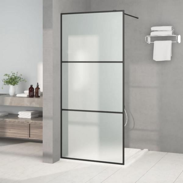 vidaXL Duschwand für Begehbare Dusche Schwarz 90x195cm Matt ESG-Glas, 152111