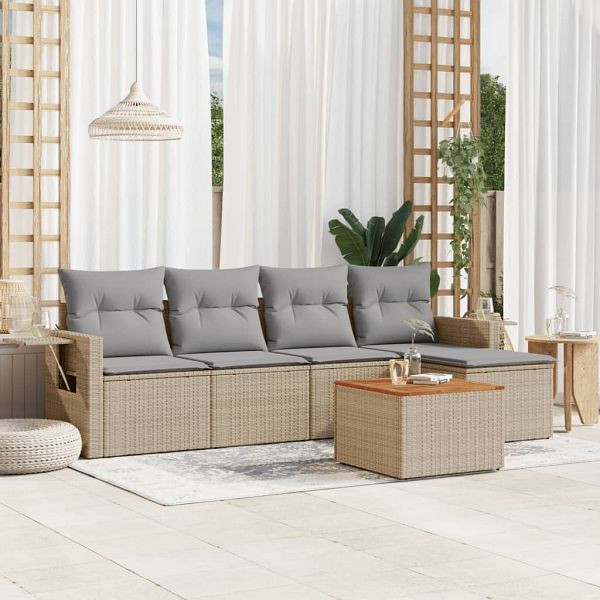 vidaXL 6-teilig Garten-Sofagarnitur mit Kissen Beige Poly Rattan, 3224540