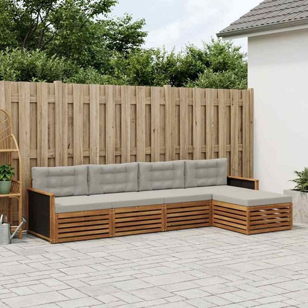 vidaXL Outdoor-Sofagarnitur 5-teilig Natürlich und Hellgrau Polyester, 3383224