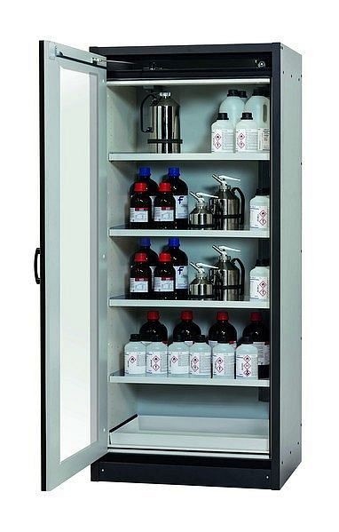 asecos Sicherheitsschrank Q-DISPLAY-30, Q30.195.086.WDFW in sicherheitsgelb RAL 1004 mit 4x Fachboden (Stahlblech), 32781-060-30046