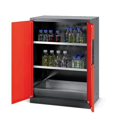 asecos Chemikalienschrank Systema CS-82, Korpus anthrazit, rot, 2 Einlegeböden und Bodenwanne, 202584