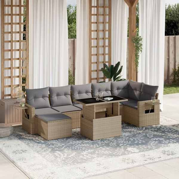 vidaXL 8-tlg. Garten-Sofagarnitur mit Kissen Beige Poly Rattan, 3268059