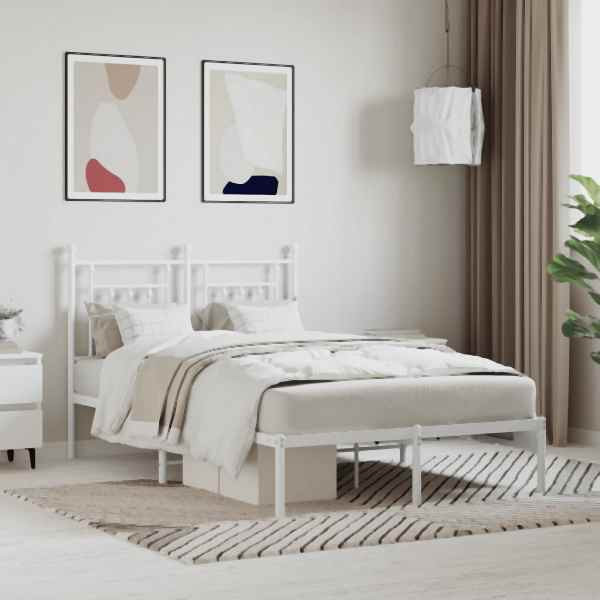 vidaXL Bettgestell mit Kopfteil Metall Weiß 120x200 cm, 353584
