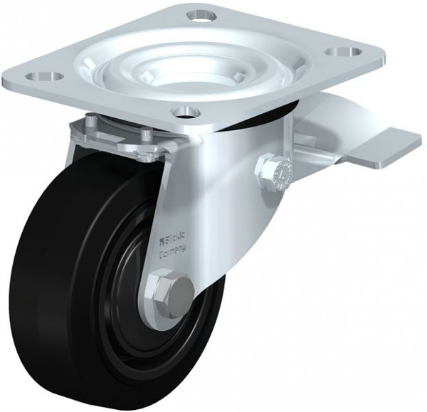 Blickle L-POEV 80KD-ST Stahlblech-Lenkrolle, mittelschwere Ausführung, mit Anschraubplatte & Feststeller, Elastik-Vollgummi, Schwarz, 850473