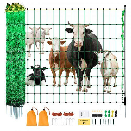 VEVOR Elektrozaunnetz 127cm x 49m, Viehzaun mit Pfosten, für Ziegen, Schafe, Hirsche, Schweine, Hunde, Gärten & Ranches, DXJCWLW50IN1GSPZF001V0