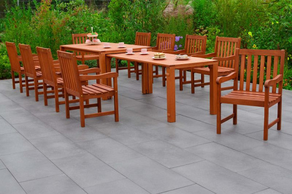Merxx Santos Set 11-teilig, 10 Santos Sessel, 1 Flex Ausziehtisch, 185/370 x 90/73 cm, FSC Eukalyptusholz, 50546-011
