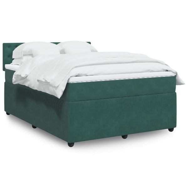 vidaXL Boxspringbett mit Matratze Dunkelgrün 140x200 cm Samt, 3290073
