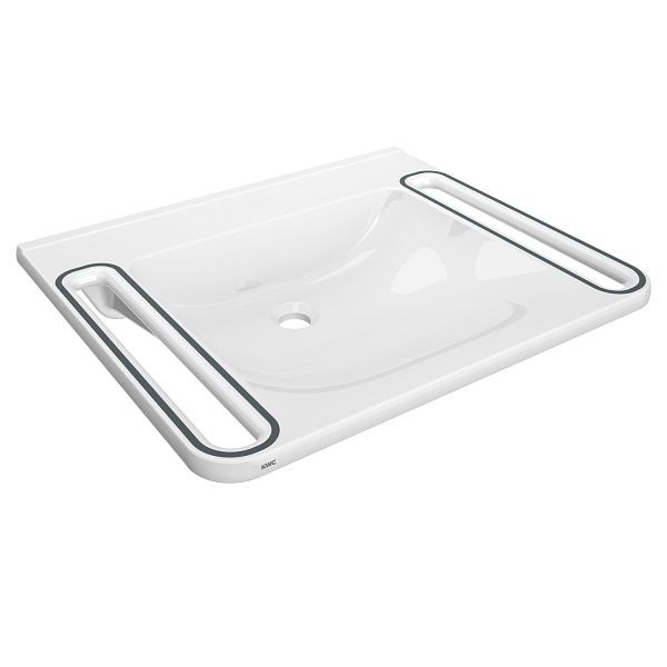 KWC Einzelwaschtisch, MEDCARE, MIRANIT, 650x150x550 mm, weiß/grau, Griff, barrerefrei, 2030072428